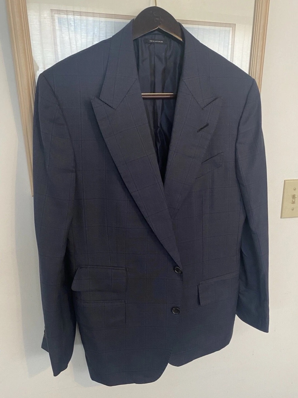 Tom Ford Navy Windowpane Peak Lapel Jacket